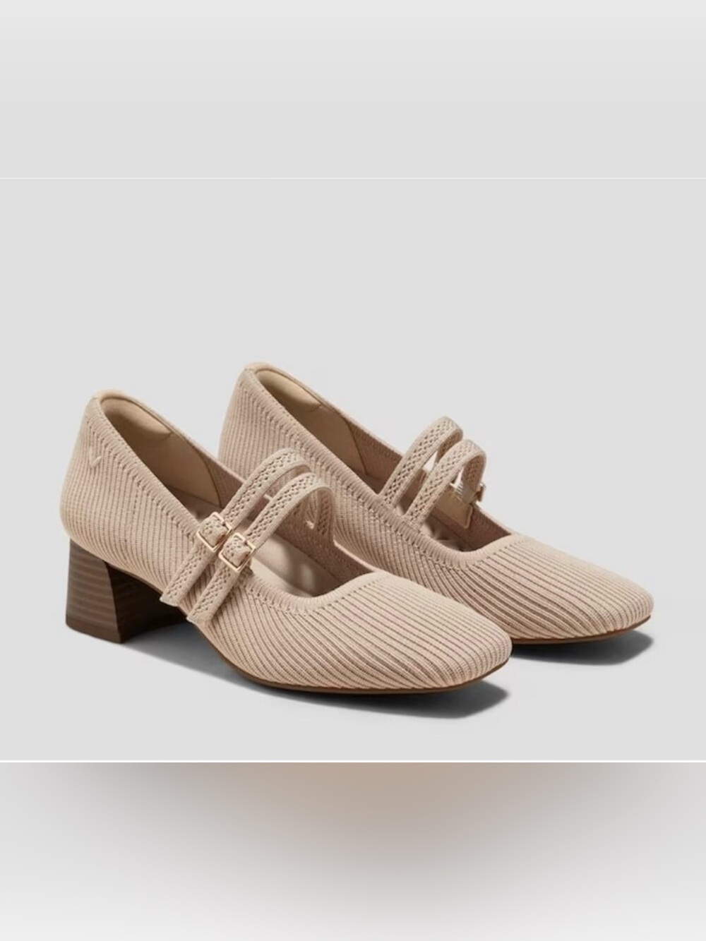 Women’s Beige Ribbed Mary Jane Heels